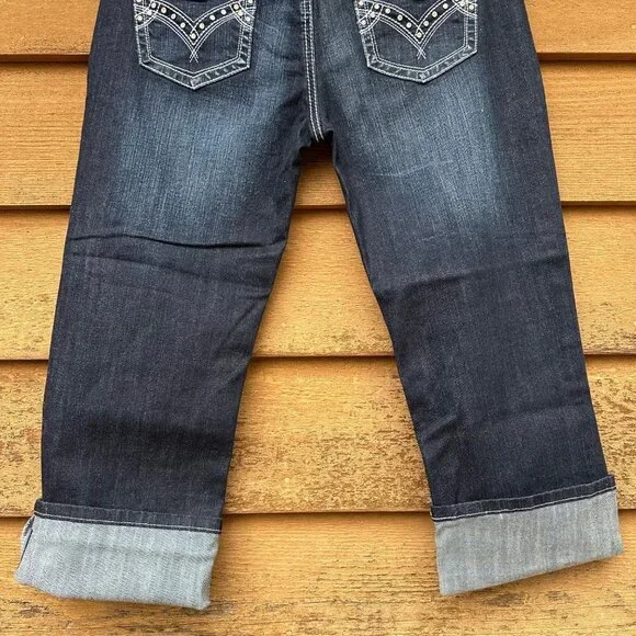 Baker Street Denim Dark Blue Heavy Stitch Crop Cuffed NWT Jeans Size 15 - Picture 10 of 13